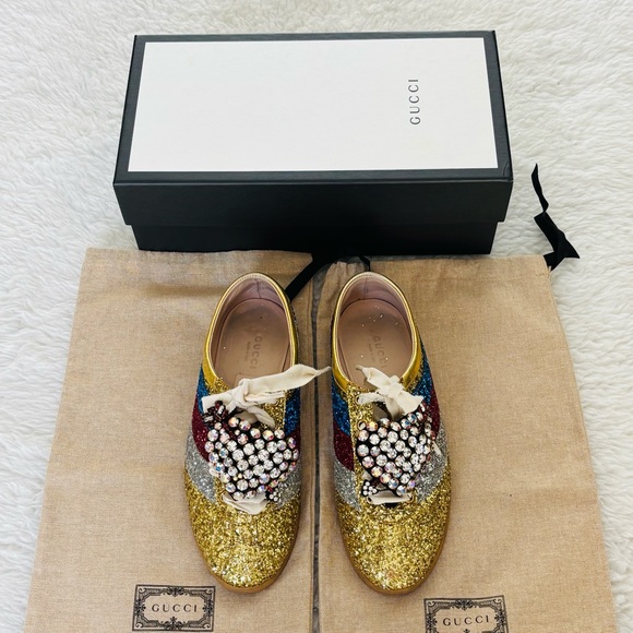 Gucci 494609 Multicolor Glitters Heart Rhinestones Sneakers Shoes w/ Dustbag/box - Picture 4 of 16